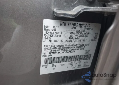 2012 Ford Edge Limited from USA, damaged, VIN 2FMDK4KC6CBA75763